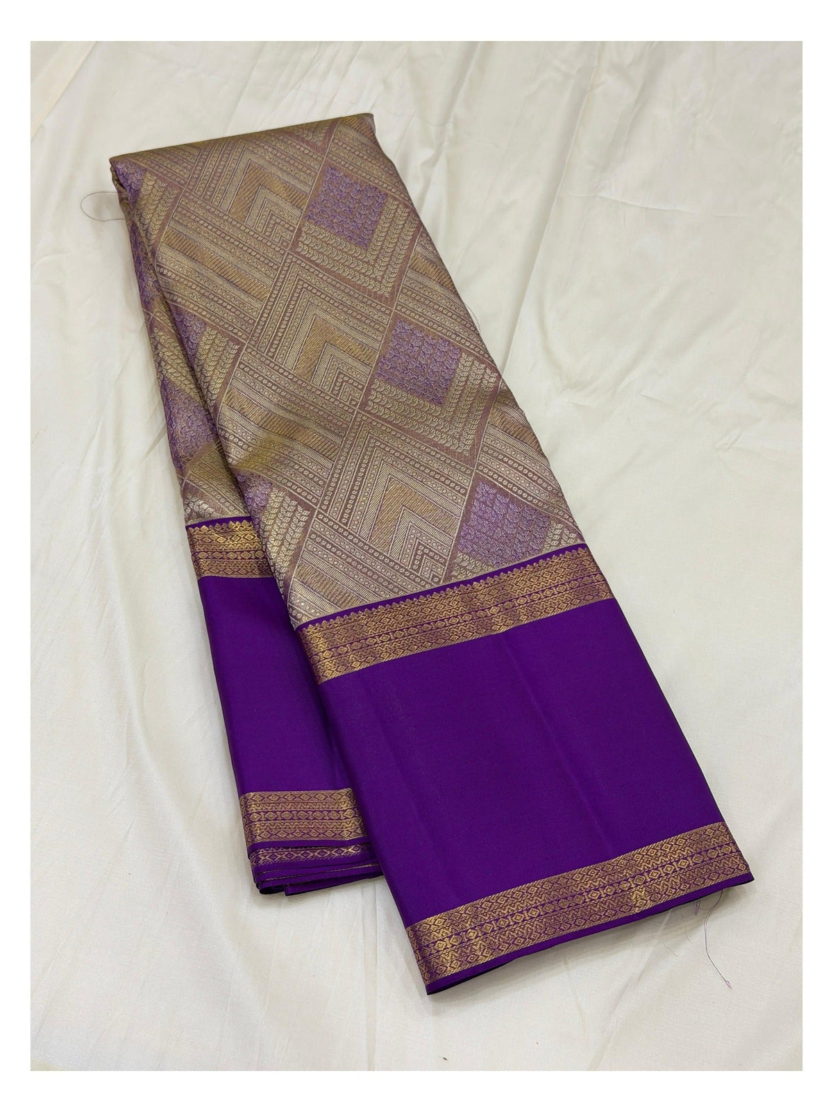 Handwoven Kanchipuram Silk Saree - Royal Purple with Gold Zari Pallu
