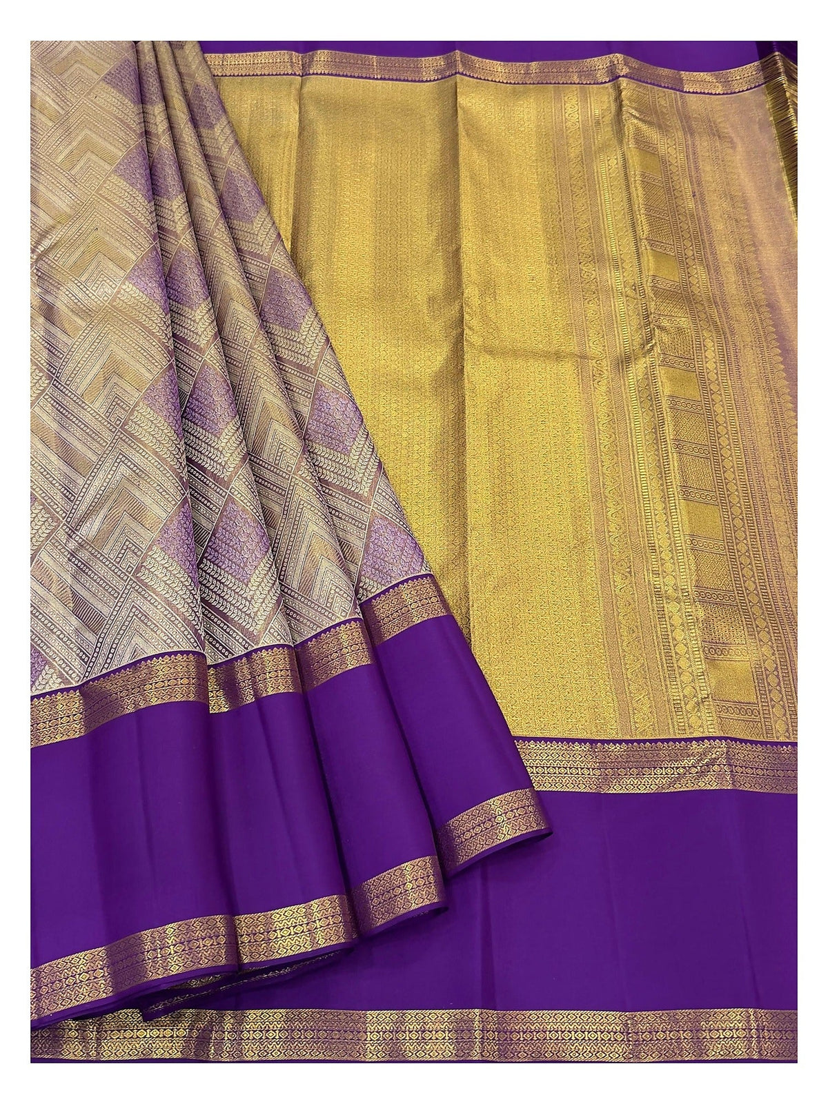 Handwoven Kanchipuram Silk Saree - Royal Purple with Gold Zari Pallu