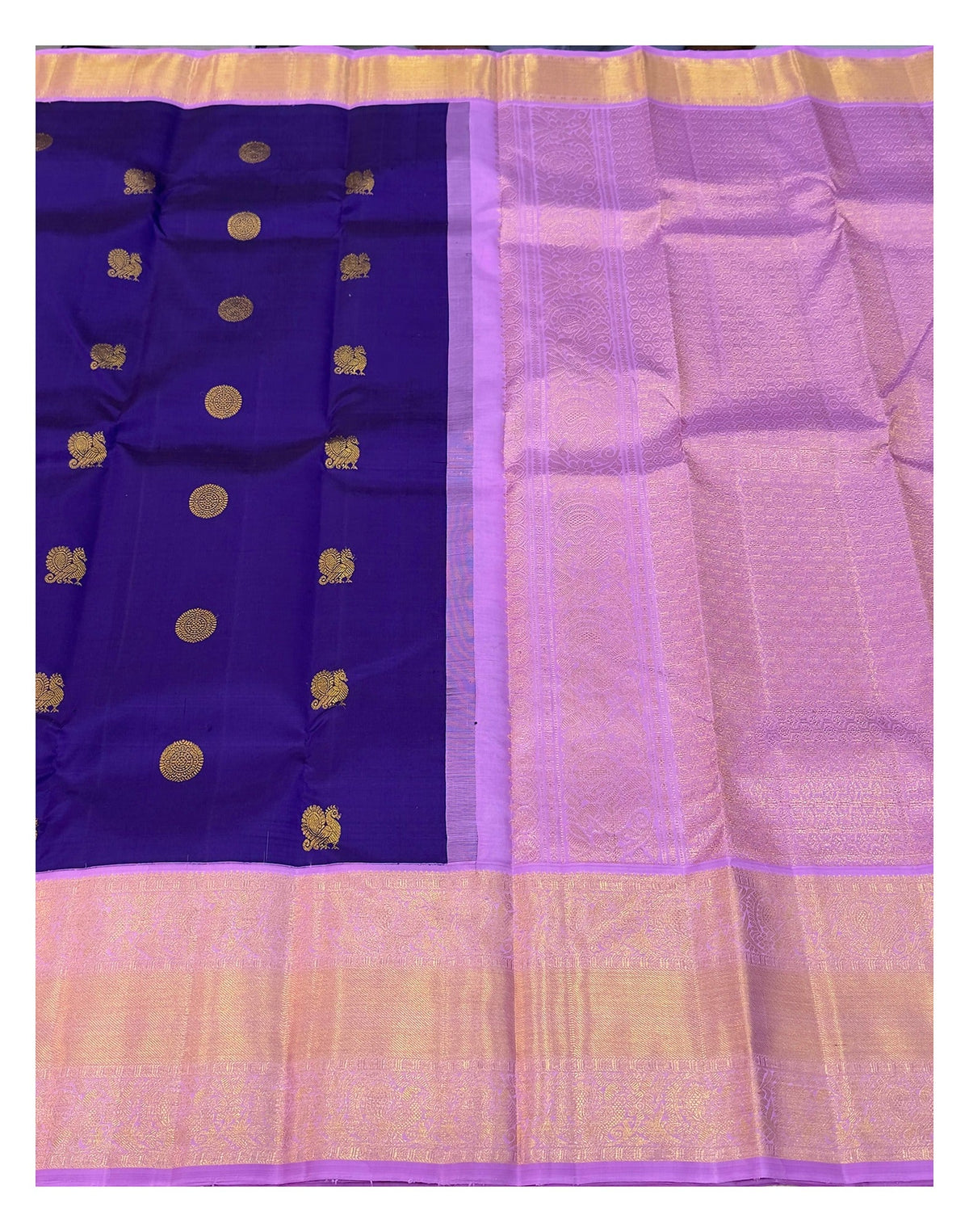 Handwoven Kanchipuram Silk Saree - Royal Purple with Lilac Border & Pallu