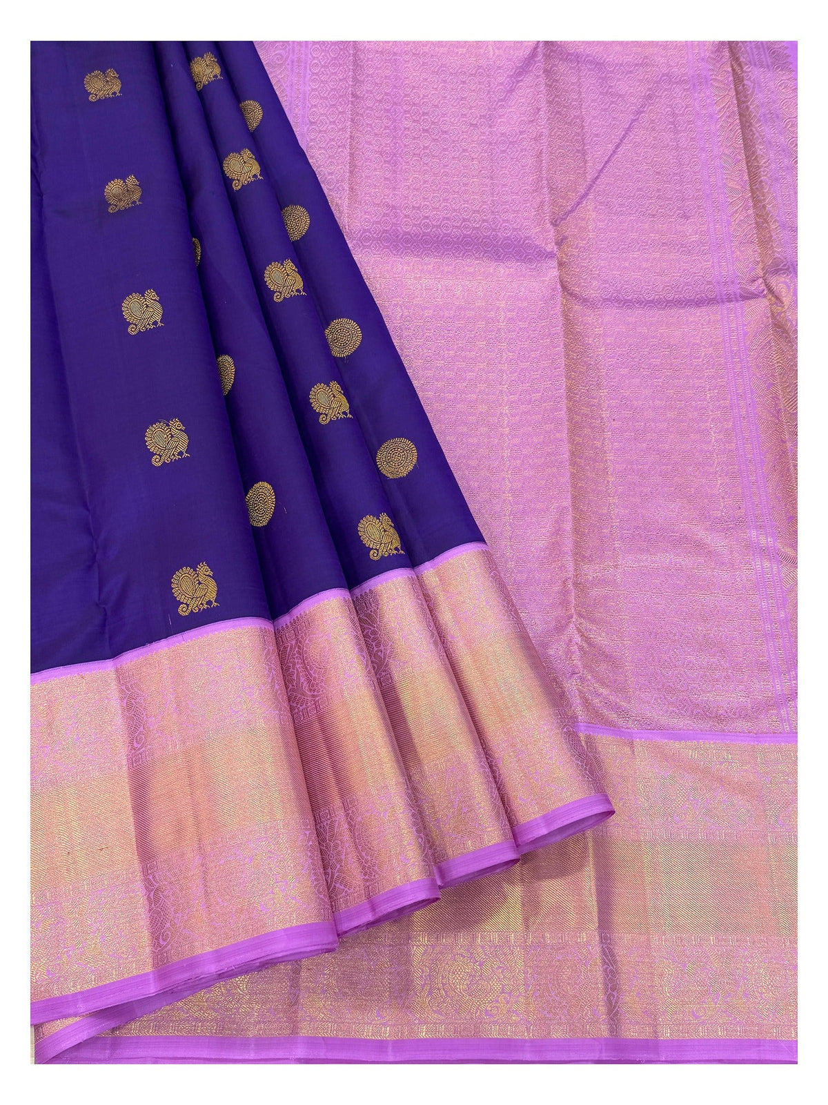 Handwoven Kanchipuram Silk Saree - Royal Purple with Lilac Border & Pallu