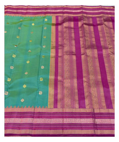 Handwoven Kanchipuram Silk Saree - Sea Green with Magenta Zari Border