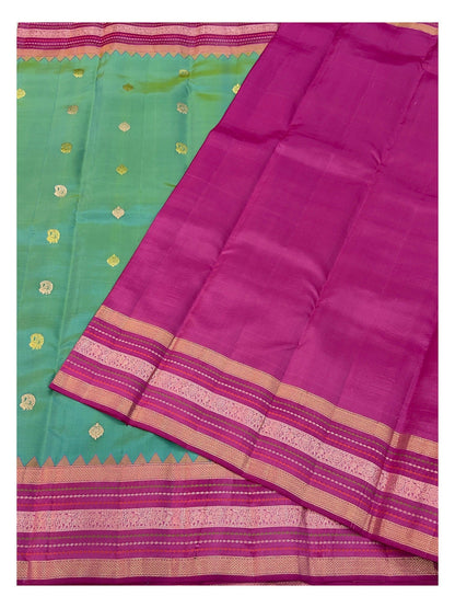 Handwoven Kanchipuram Silk Saree - Sea Green with Magenta Zari Border