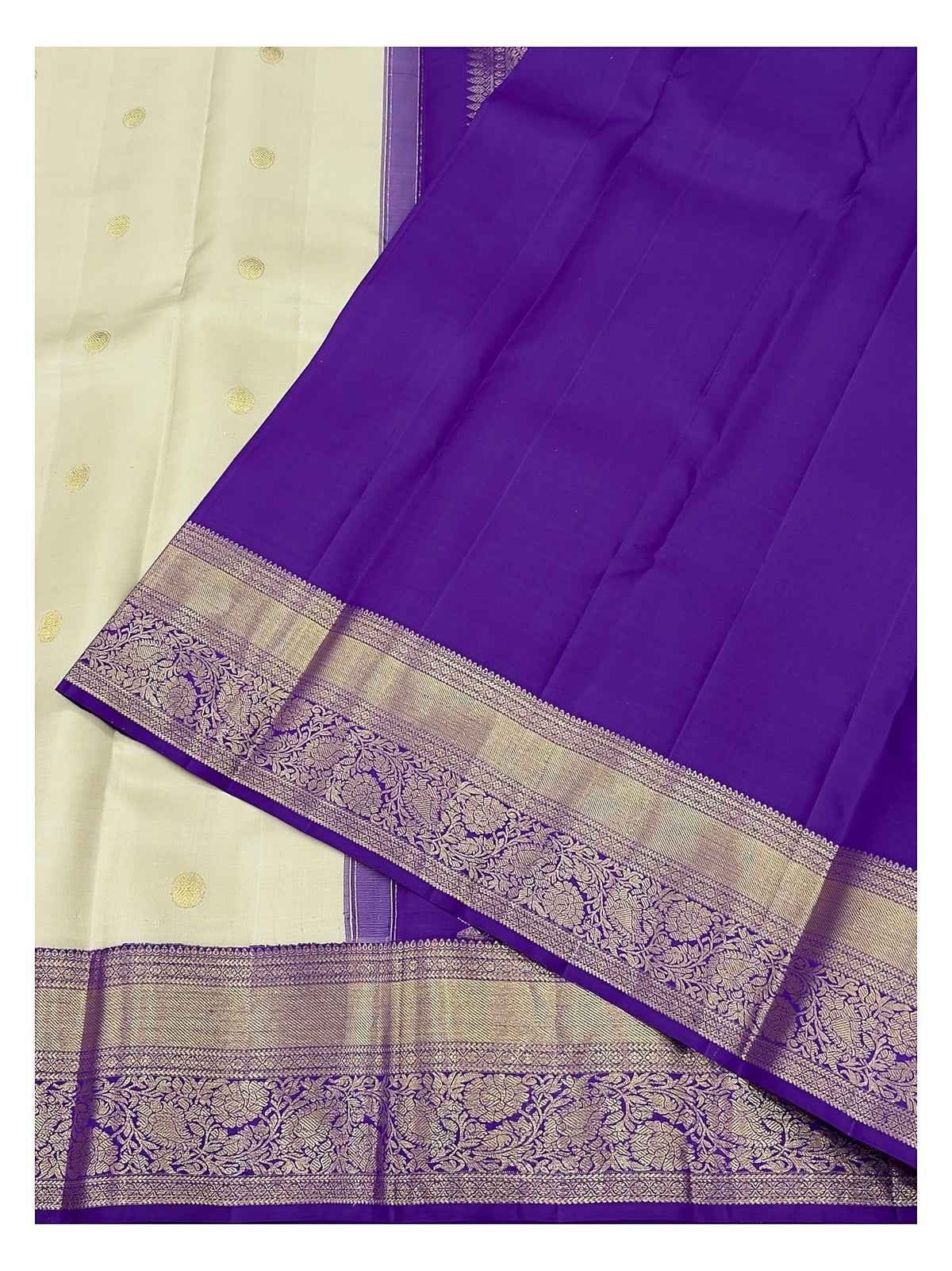 Handwoven Kanchipuram Silk Saree - Soft Gold with Royal Purple Zari Border
