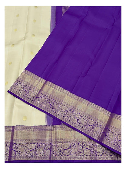 Handwoven Kanchipuram Silk Saree - Soft Gold with Royal Purple Zari Border