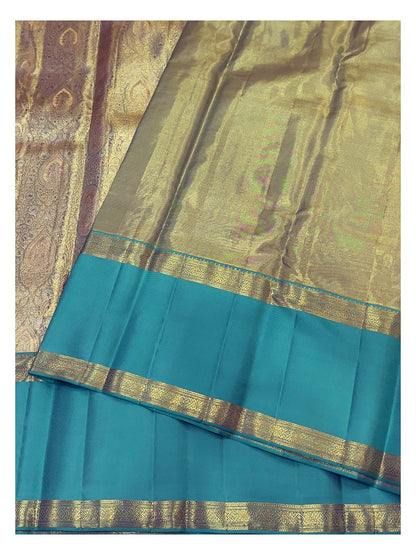 Handwoven Kanchipuram Silk Saree - Teal Blue with Gold-Toned Woven Body