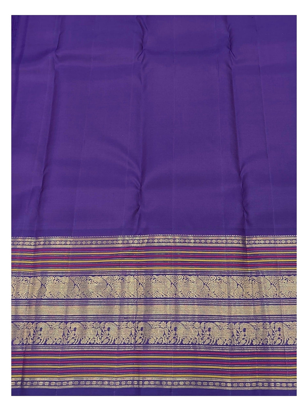 Handwoven Kanchipuram Silk Saree - Yellow with Purple Zari Border
