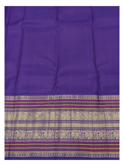 Handwoven Kanchipuram Silk Saree - Yellow with Purple Zari Border