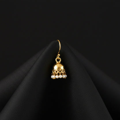Jhumka Earrings - Gold Tone with Pearl Detail front view