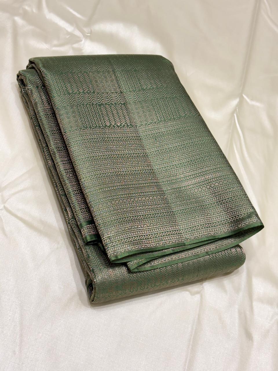 Elegant handwoven Kanchipuram silk saree with intricate zari patterns