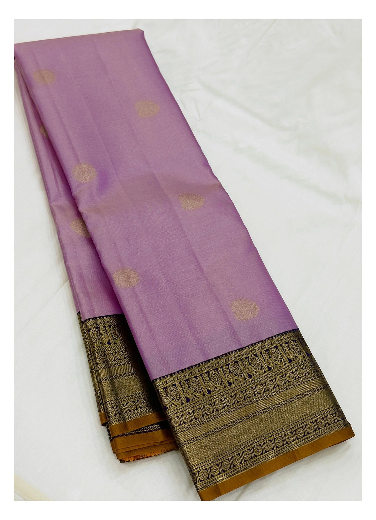 Lavender Handwoven Kanchipuram Silk Saree with Gold Buttas