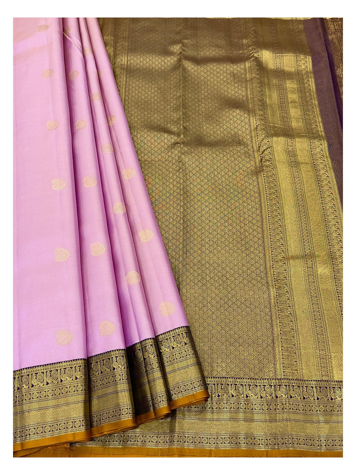 Lavender Handwoven Kanchipuram Silk Saree with Gold Buttas