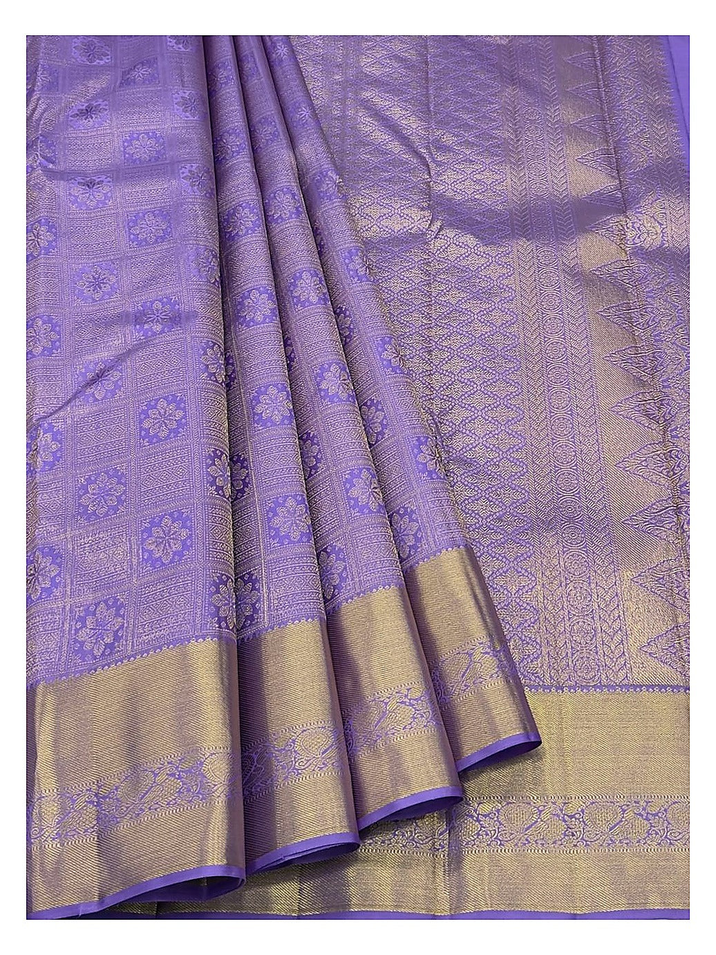 Lavender Purple Handwoven Pure Silk Saree with Gold-Toned Border