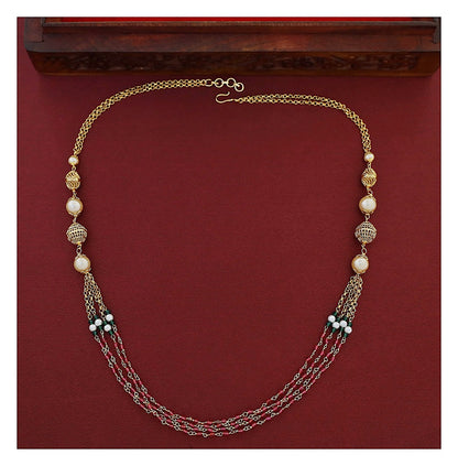 Layered Pearl Necklace Set - Gold Finish with Drop Earrings