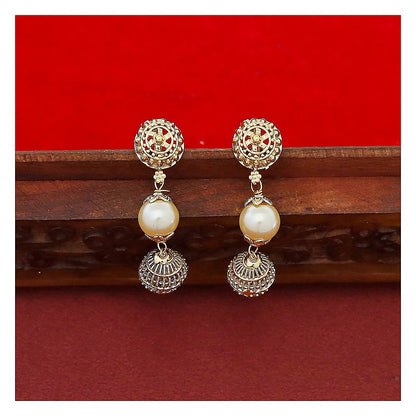 Layered Pearl Necklace Set - Gold Finish with Drop Earrings