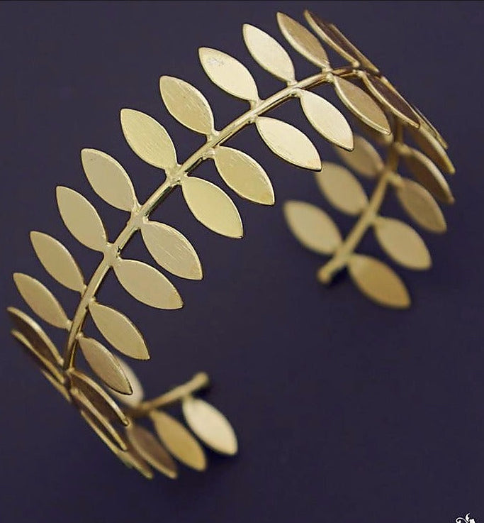 Leaf Open Cuff Bangle - Gold Finish front view