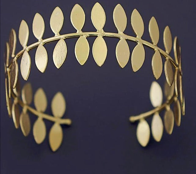 Leaf Open Cuff Bangle - Gold Finish