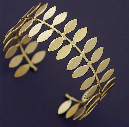 Leaf Open Cuff Bangle - Gold Finish