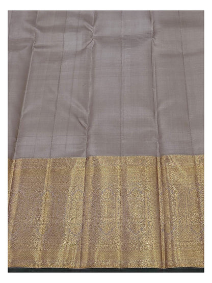 Light Sage Handwoven Kanchipuram Silk Saree with Gold Butta Motifs and Teal Edge