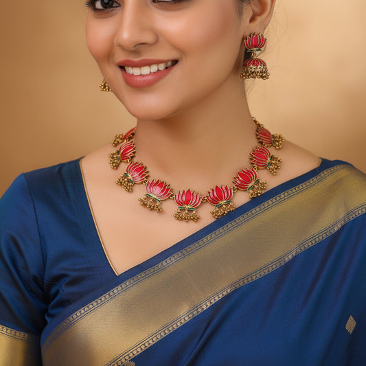 lotus-necklace-set-antique-gold-tone-with-pink-enamel-detail-front-01.jpg
