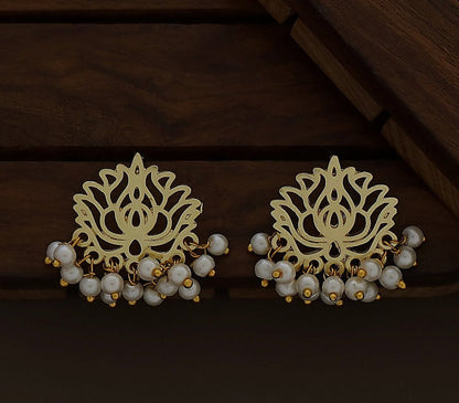 Lotus Pearl Necklace Set - Gold Finish with Matching Earrings