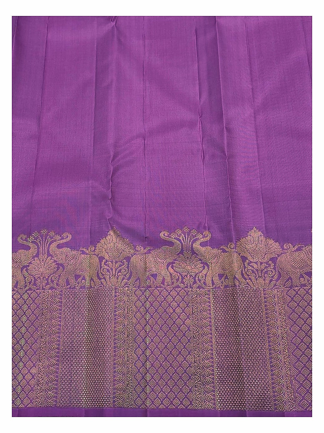 Magenta Handwoven Kanchipuram Silk Saree with Gold Butta Motifs and Broad Elephant Zari Border