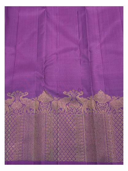 Magenta Handwoven Kanchipuram Silk Saree with Gold Butta Motifs and Broad Elephant Zari Border