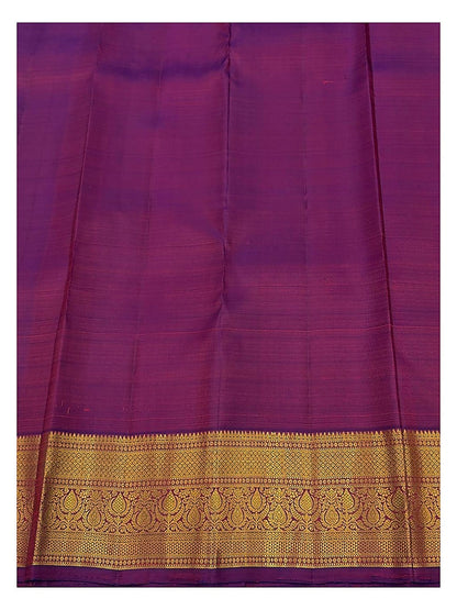 Magenta Handwoven Kanchipuram Silk Saree with Gold Butta Motifs and Broad Paisley Zari Border