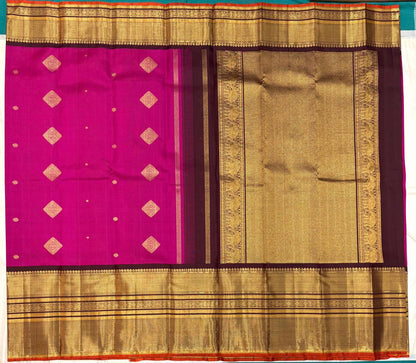 Magenta Kanchipuram Pure Silk Saree with 2G Zari – Handwoven Traditional Design & Silk Mark Certified