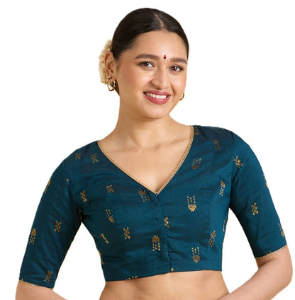 Women’s Midnight Blue Cotton Silk Readymade Saree Blouse