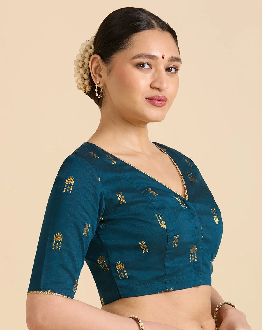 Women’s Midnight Blue Cotton Silk Readymade Saree Blouse