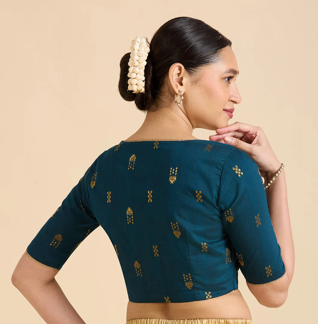 Women’s Midnight Blue Cotton Silk Readymade Saree Blouse