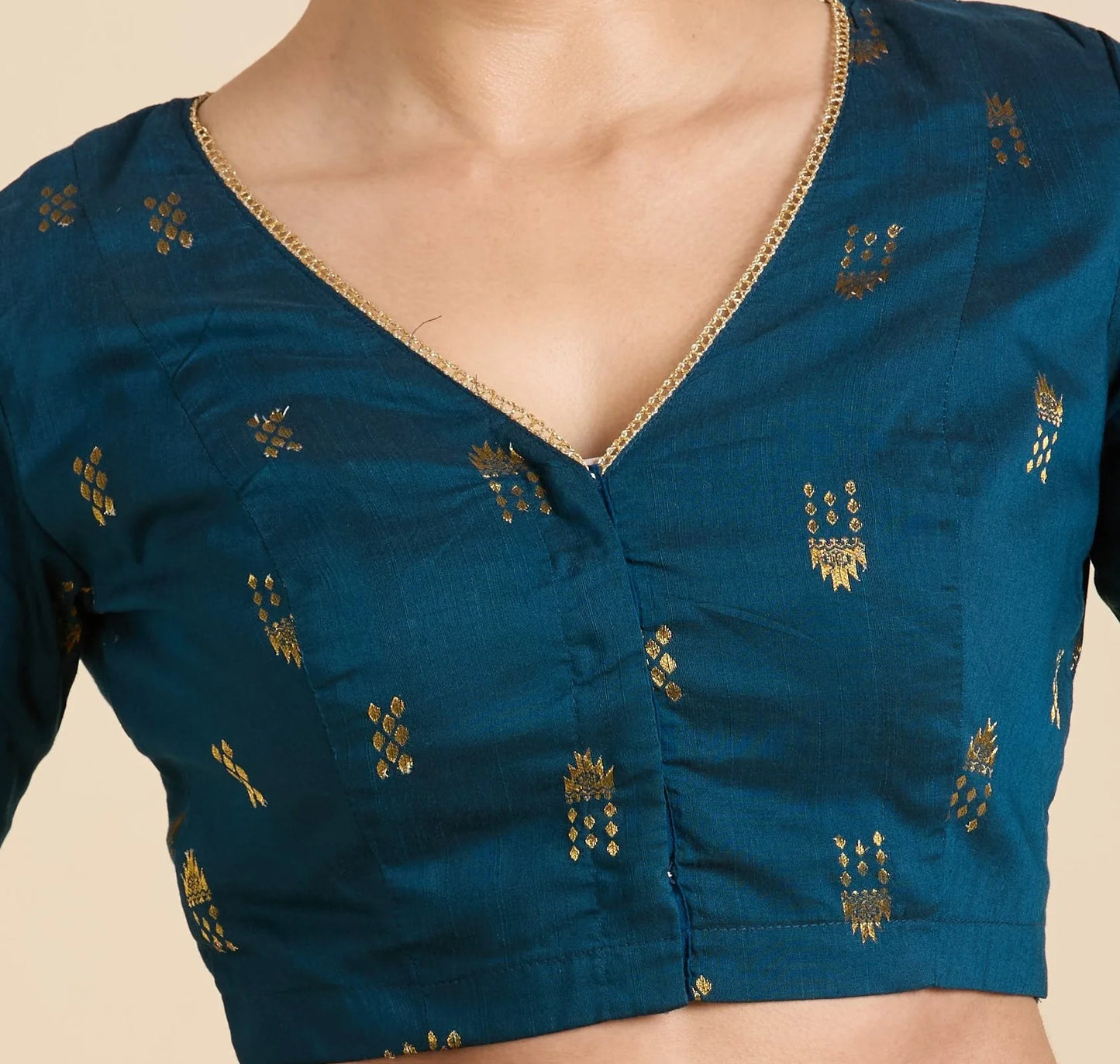 Women’s Midnight Blue Cotton Silk Readymade Saree Blouse