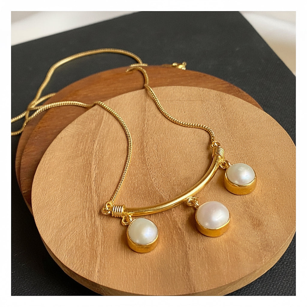 Moon Pearl Neckpiece - Gold-Toned front view