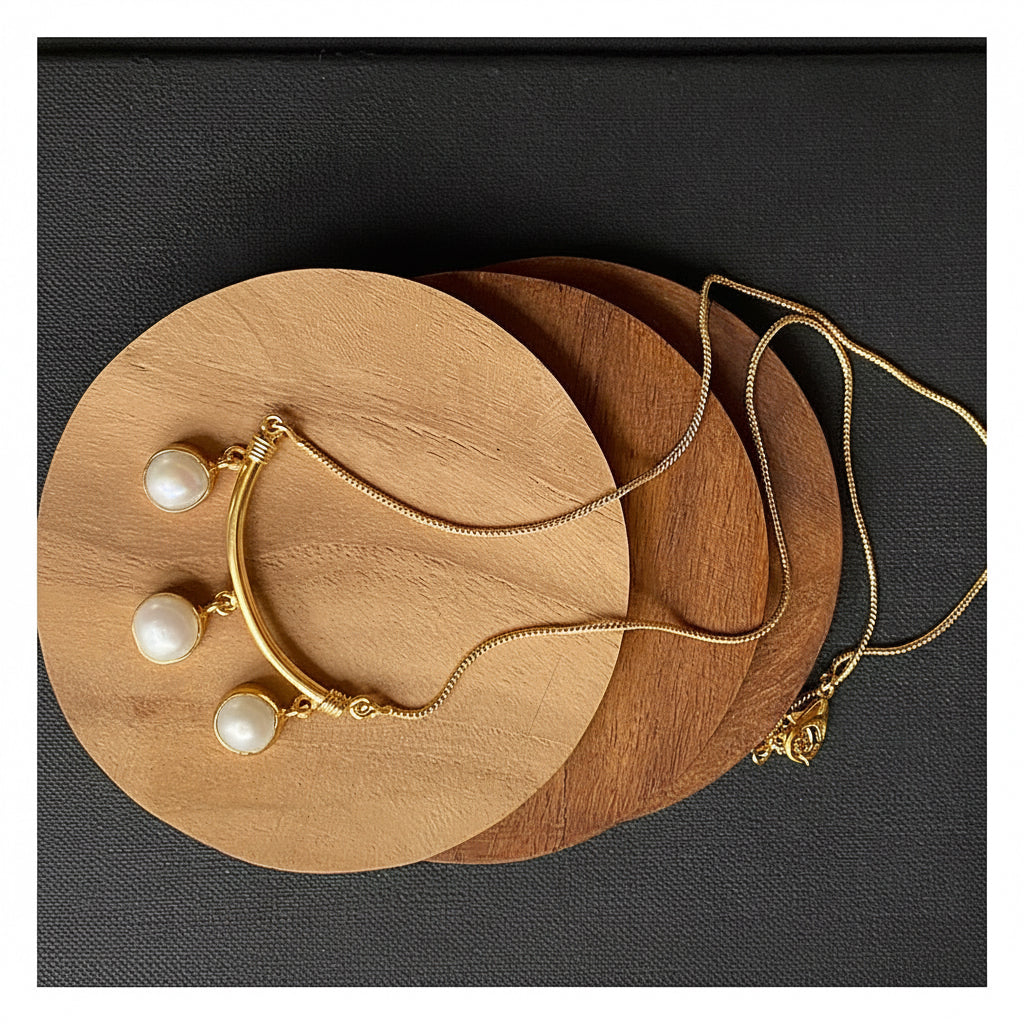 Moon Pearl Neckpiece - Gold-Toned