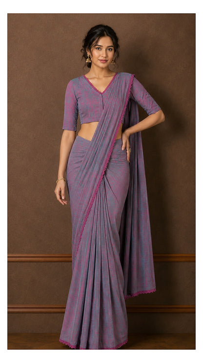 Multicolour Cotton Smocked Ready-Made Saree Blouse - V Neck with Elbow Sleeves