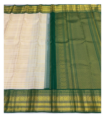 Off-White Handwoven Kanchipuram Silk Saree with Emerald Green Zari Border