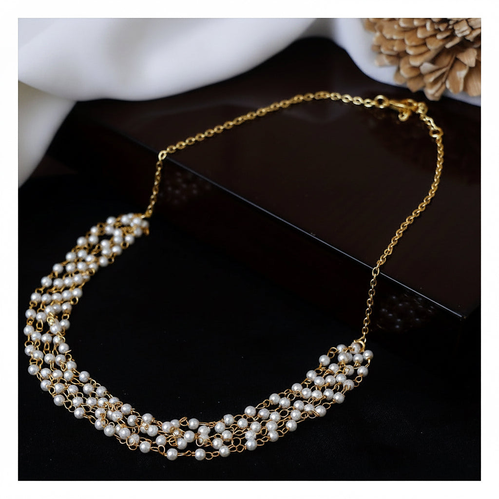 Pearl 5 Layer Short Neckpiece - Gold-Toned