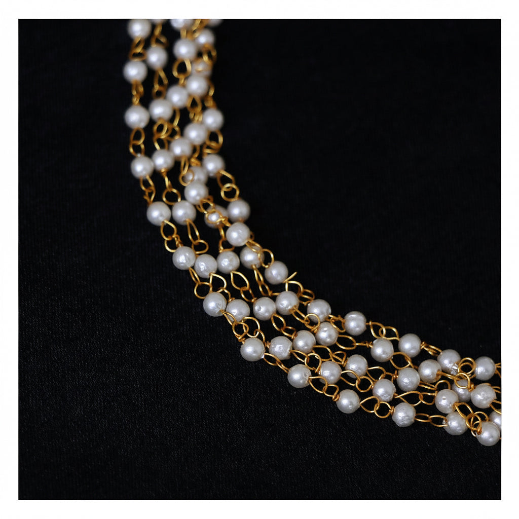 Pearl 5 Layer Short Neckpiece - Gold-Toned