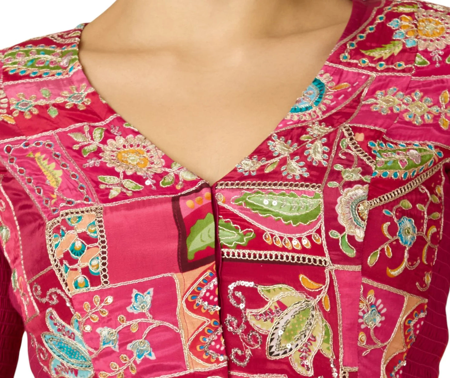 Women’s Pink Viscose Crepe Embroidered Stretchable (Smocked) Saree Blouse | Festive Readymade Blouse