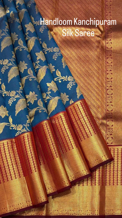 Handloom Kanchipuram Silk Saree – Blue with Rich Gold Zari