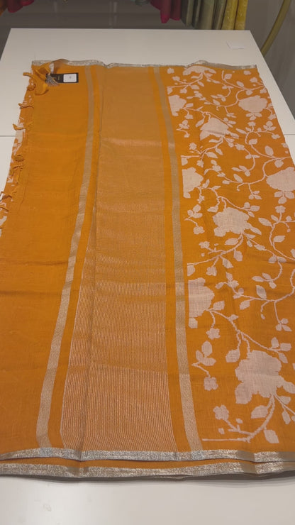 Pure Linen Saree With Floral Digital Print