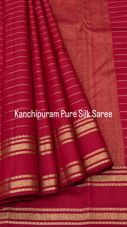 Pure Kanchipuram Silk Saree - Crimson Red with Gold Zari Border and Rich Woven Pallu | Silk Mark Certified