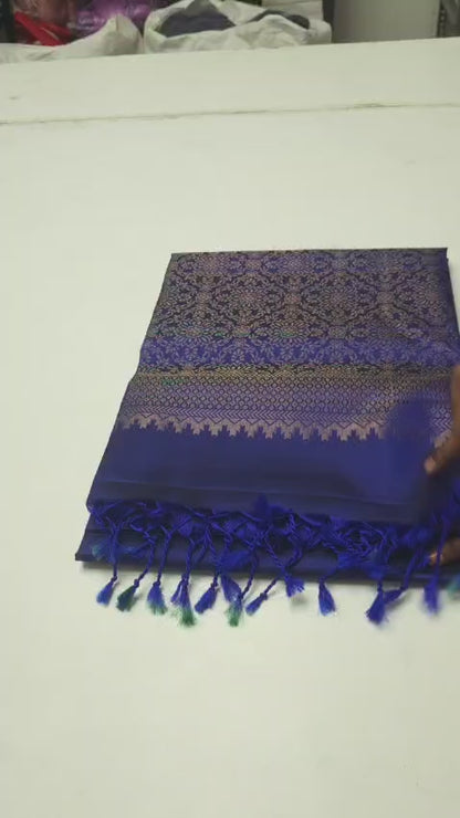 Royal Blue Pure Silk Saree with Peacock Motif & Rich Zari Weaving