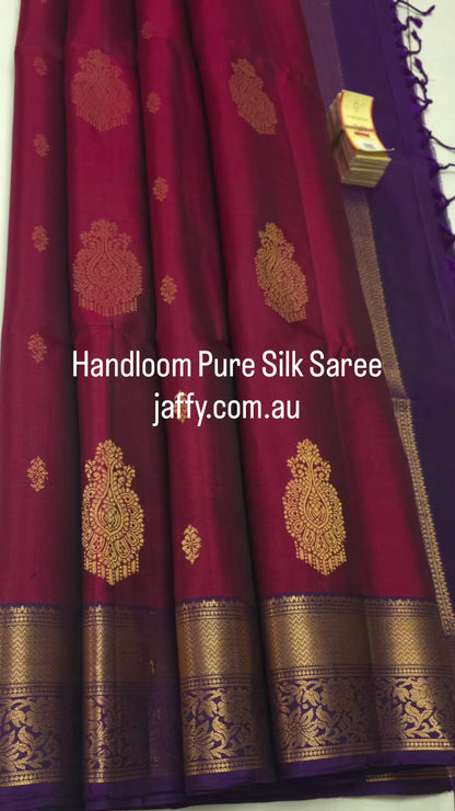 Wine Maroon Kanchipuram Style Soft Silk Saree with Deep Purple Border