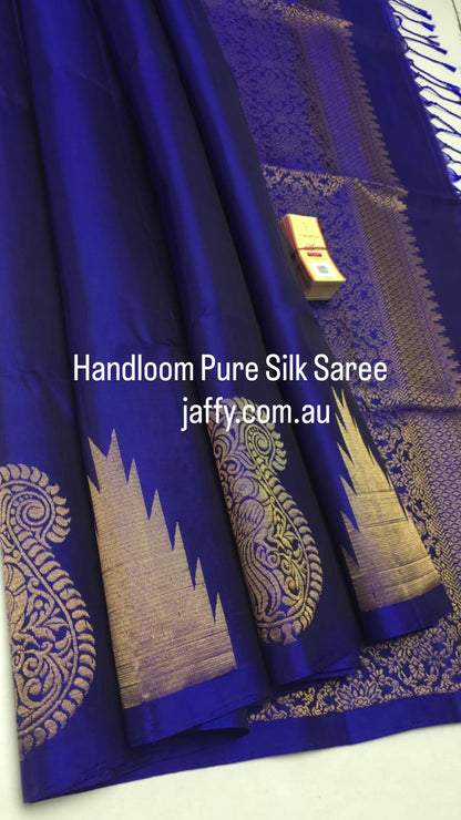 Royal Blue Pure Silk Saree with Peacock Motif & Rich Zari Weaving