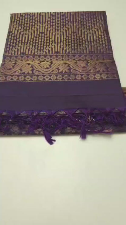 Pure Soft Silk Saree in Royal Purple with Rich Woven Design – Silk Mark Certified