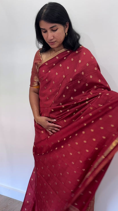 Maroon Chiniya Silk Saree with Buttas & Brocade Blouse | Budget-Friendly Saree Australia