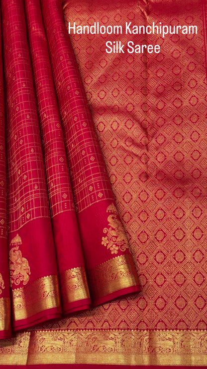 Handloom Kanchipuram Silk Saree – Classic Red with Gold Zari