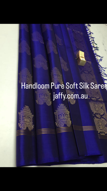 Royal Blue Handloom Pure Soft Silk Saree with Ratham Buttas – Silk Mark Certified