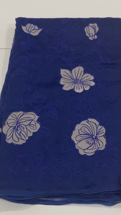 Royal Blue Pure Organza Silk Saree with Tissue Appliqué & Embroidery